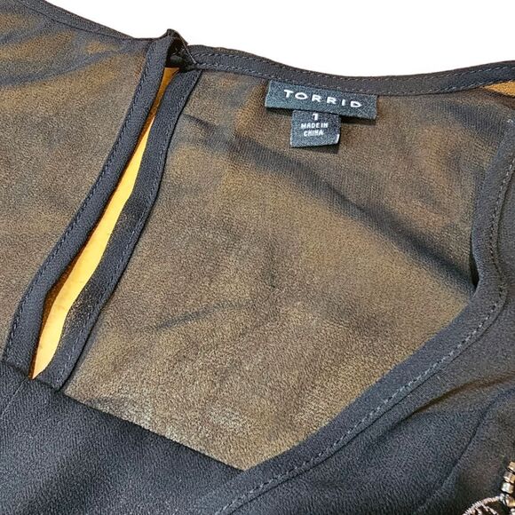 Torrid Black Chiffon Embellished Double Layer Peplum Tank Blouse 1x - Picture 4 of 11